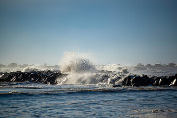 Jour d'hiver ensoleillé et venteux au bord de la mer