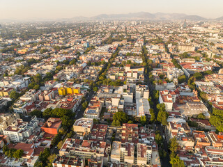 Beautiful aerial view of the capital of Mexico city of Mexico City at sunset.