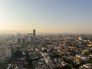 Beautiful aerial view of the capital of Mexico city of Mexico City at sunset.