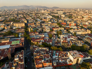 Beautiful aerial view of the capital of Mexico city of Mexico City at sunset.