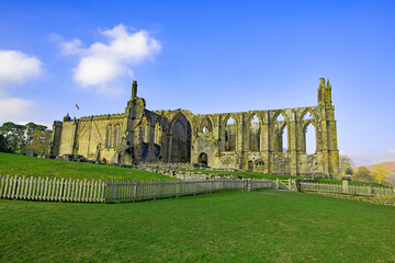 Approaching the rear of Bolton Abbey, North Yorkshire, England.
