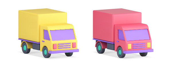 Automobile truck cab container cargo order courier delivery service 3d icon set realistic vector