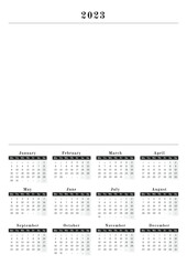 Wall vertical Calendar for year 2023 in neutral black and white design