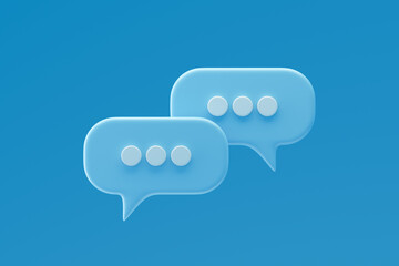 Social media notification icons, blue speech bubbles on blue background. 3D rendering