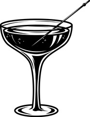 Illustration of cocktail in vintage monochrome style. Design element for logo, label, sign, poster, card, badge. Vector illustration