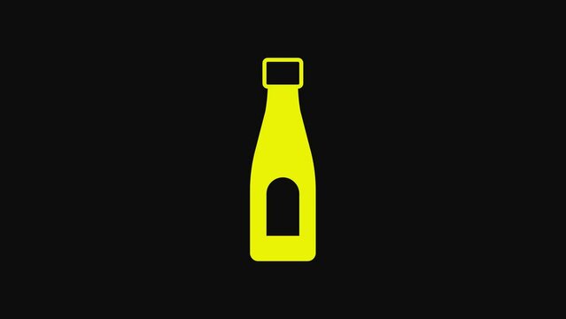 Yellow Bottle of water icon isolated on black background. Soda aqua drink sign. 4K Video motion graphic animation