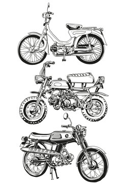 hand draw classic motorcycle colour collection