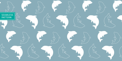 Children's marine seamless vector pattern in pale blue shades with dolphins for covers, backgrounds, wrapping paper and textiles