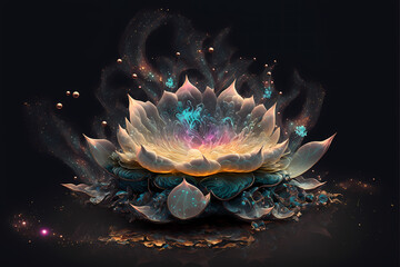 Beautiful cosmic lotus made of colorful fractals	
