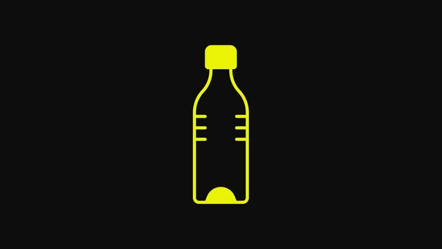 Yellow Bottle of water icon isolated on black background. Soda aqua drink sign. 4K Video motion graphic animation