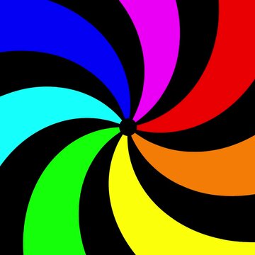 A rainbow colored spinning spiral shape motion graphic background.