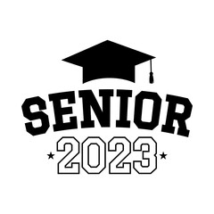 Senior 2023 with Graduation cap silhouette design on white background