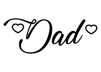 Día del Padre. Letras de la palabra dad con corazones. Texto manuscrito dad para su uso en felicitaciones y tarjetas