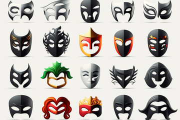 Mask Icons Set white background. Generative AI	