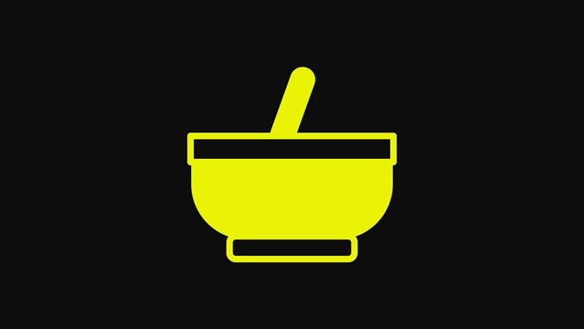 Yellow Mortar and pestle icon isolated on black background. 4K Video motion graphic animation