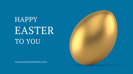 Happy Easter greeting banner 3d golden painted chicken egg holiday design template realistic vector illustration