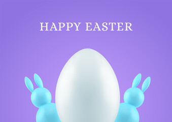 Easter holiday 3d greeting card rabbit bauble chicken egg design template realistic vector