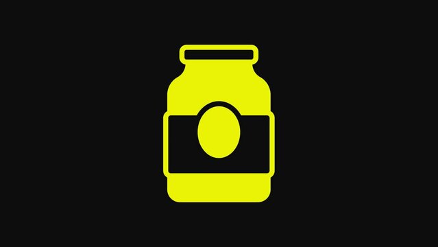 Yellow Jam jar icon isolated on black background. 4K Video motion graphic animation