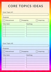 core topics idea planner template. Write your own topics and ideas. download core topics idea planner template.