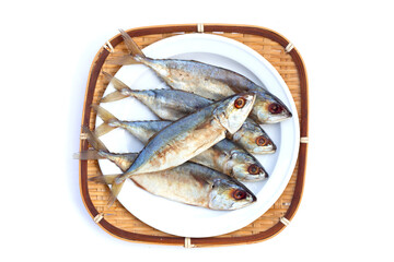 Salted fish on white background.