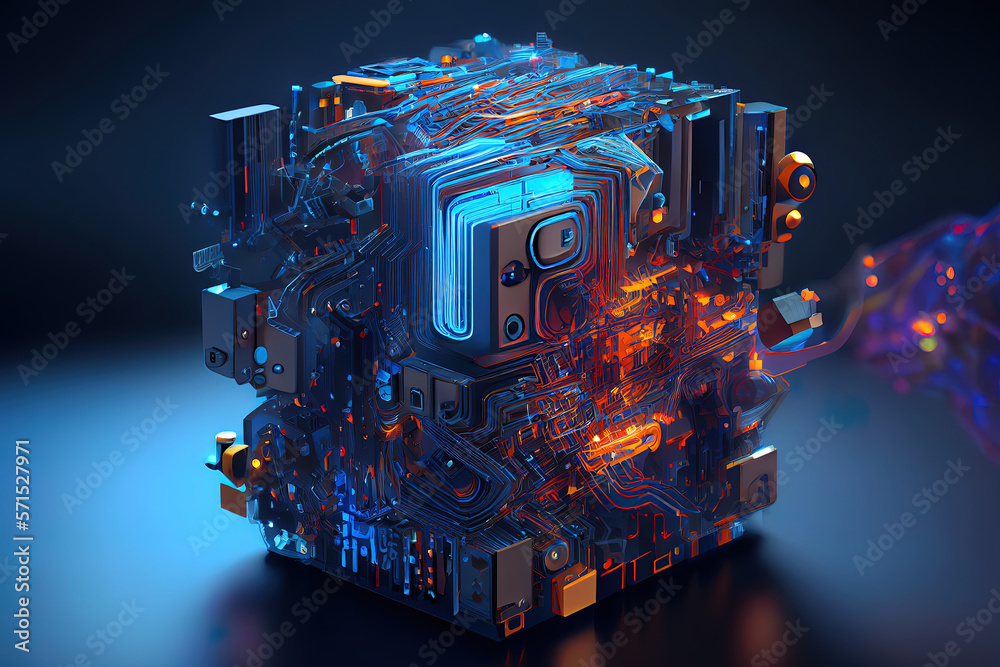 Poster artificial intelligence, quantum computing concept. generative ai