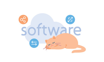 Sleeping cat and cloud flat illustration - obrazy, fototapety, plakaty