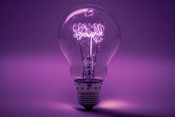 On a purple background, a close up of a translucent light bulb is shown. Generative AI