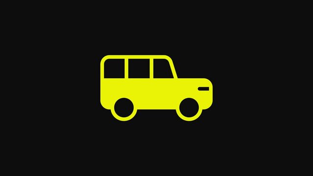 Yellow Safari car icon isolated on black background. 4K Video motion graphic animation