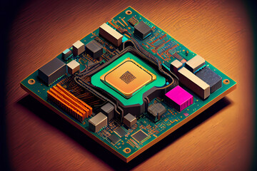 CPU chip isometric view. Generative Ai