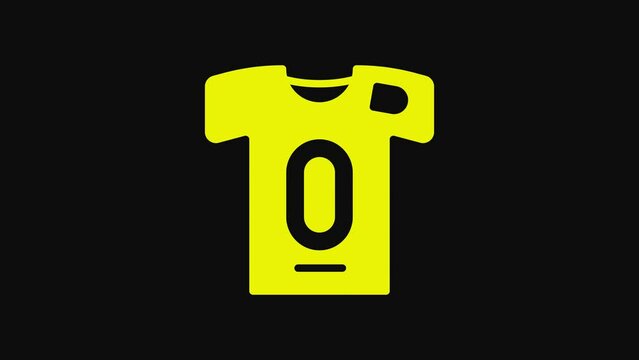Yellow Football jersey and t-shirt icon isolated on black background. 4K Video motion graphic animation