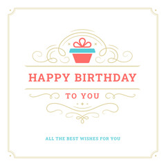 Happy birthday to you vintage greeting card curved antique ornate typographic template vector flat