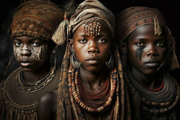 African woman in traditional headdress. Generative AI. - obrazy, fototapety, plakaty