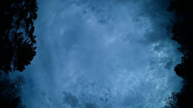 Overcast winter sky changing as a warm front moves in, time lapse