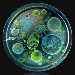 Microscopic image of bacteria and virus cells. AI Generated