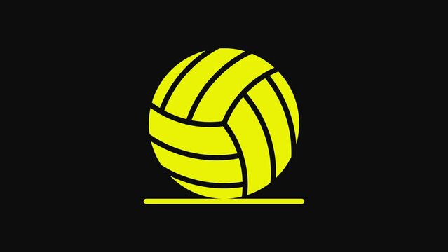 Yellow Volleyball ball icon isolated on black background. Sport equipment. 4K Video motion graphic animation