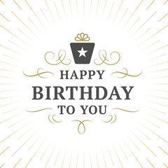 Happy birthday black gift box golden curved vintage greeting social media post template vector
