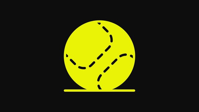 Yellow Baseball ball icon isolated on black background. 4K Video motion graphic animation
