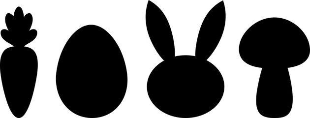Easter Bunny egg carrot mushroom silhouettes vector illustration