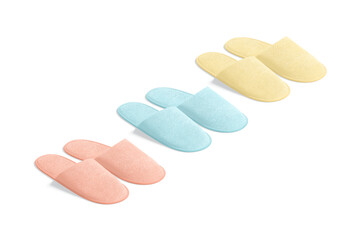 Blank colored home slippers mockup, side view