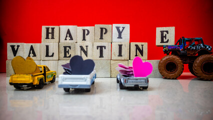 minahasa, Indonesia : January 2023, Happy valentine's day from stacked wooden blocks