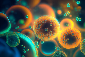 Microscopic Colorful Cells. Generative AI