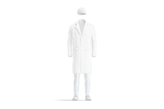 Blank white wool coat, beanie, pants and shoes mockup, isolated