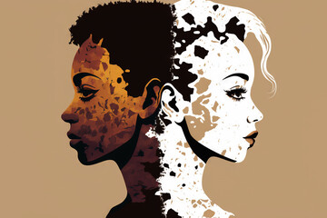 silhouette of a black and white woman with vitiligo. Generative AI