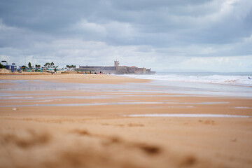 Beautiful view of ocean beach Carcavelos, Lisbon Portugal.