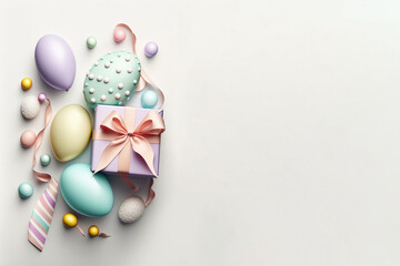 Easter Themed Gift Box and Egg Illustration - Generated by AI with Copyspace