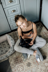 Fototapeta premium person sitting on floor