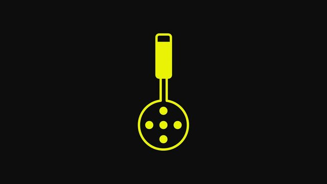 Yellow Spatula icon isolated on black background. Kitchen spatula icon. BBQ spatula sign. Barbecue and grill tool. 4K Video motion graphic animation