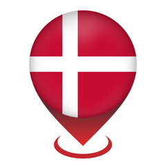 Map pointer with contry Denmark. Denmark flag. Vector illustration.