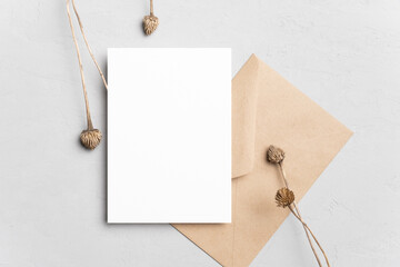 Blank minimalistic card mockup with botanical decoration
