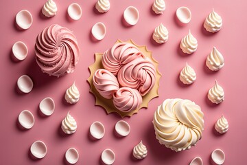 Meringue on a pink background